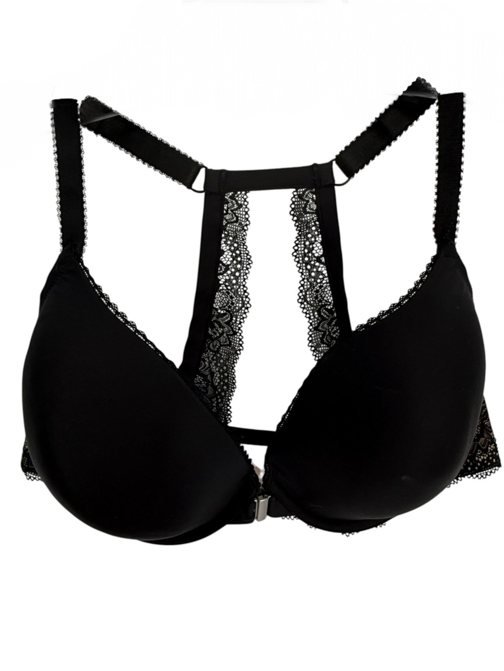 Torrid Size 44D Bra Black Push Up Racerback Underwire Front Closure Lace Nylon